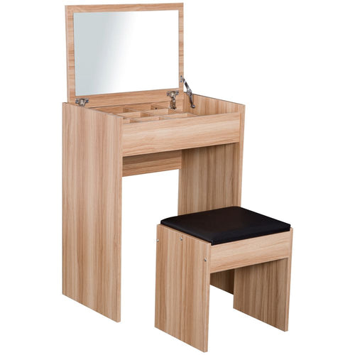 Chic HOMCOM Dressing Table Set: Mirror, Stool & Versatile Flip-Top Design