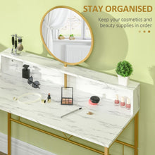 Load image into Gallery viewer, Elegant White Faux Marble Vanity Table with Round Mirror - Dreamy Makeup Station
