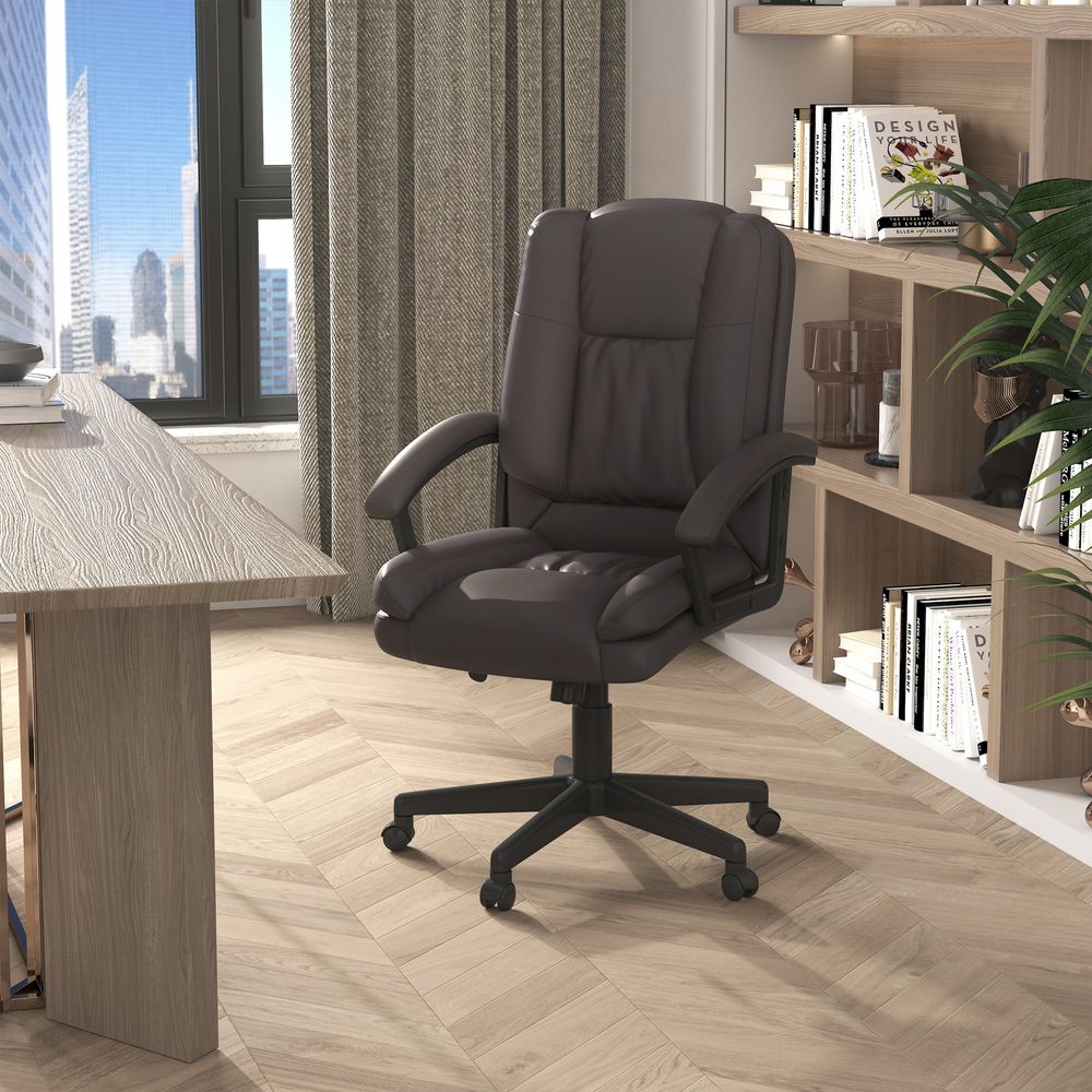 Brown PU Leather Swivel Executive Office Chair with Armrests - HOMCOM