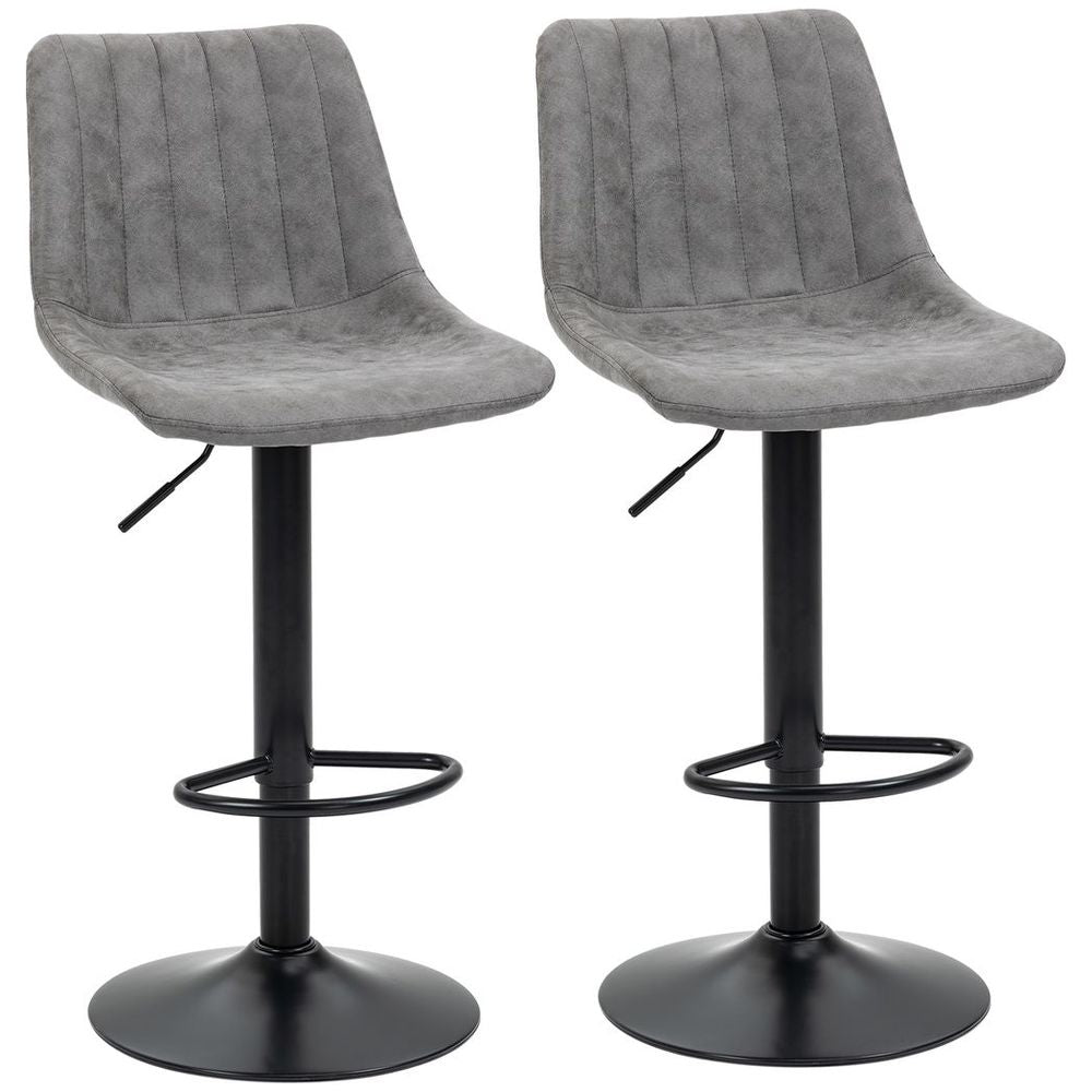 Retro Microfiber Bar Stools Set of 2 - Adjustable Height with Metal Footrest