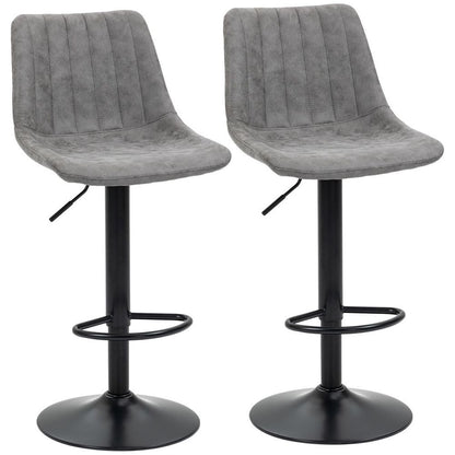 Retro Microfiber Bar Stools Set of 2 - Adjustable Height with Metal Footrest