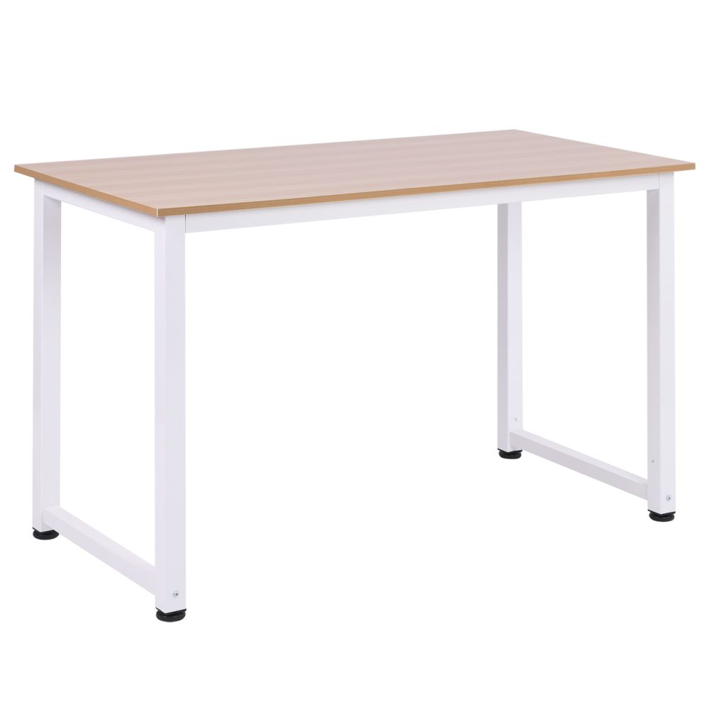 Modern Oak Grain Computer Desk with Durable White Metal Frame - Stylish & Functional