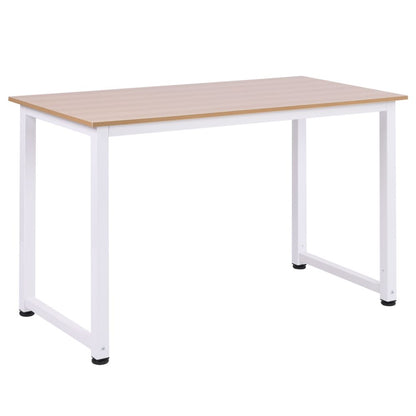 Modern Oak Grain Computer Desk with Durable White Metal Frame - Stylish & Functional