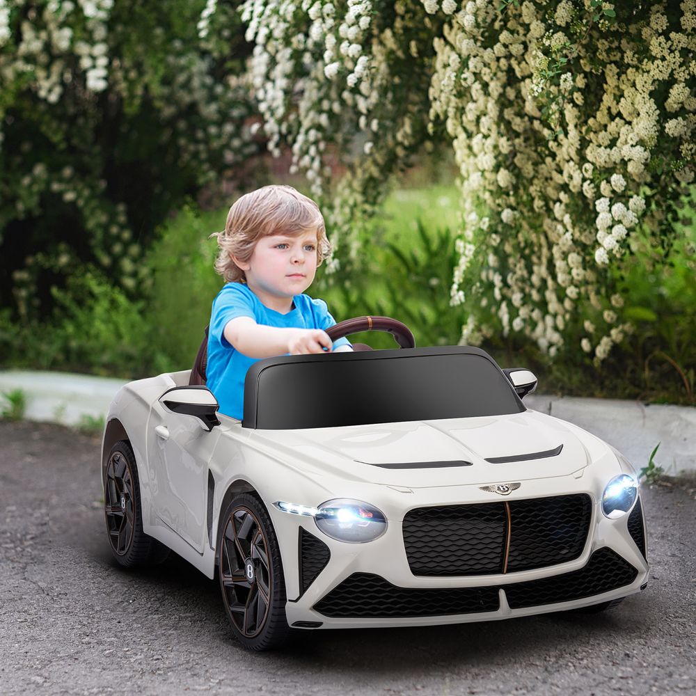 Luxury Bentley Bacalar 12V Kids Electric Car - White with Portable Battery