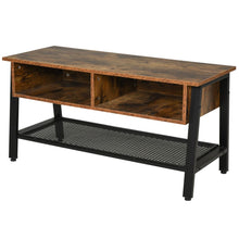 Load image into Gallery viewer, Industrial Chic 3-Tier Rubber Wood TV Media Unit - Black &amp; Brown Elegance
