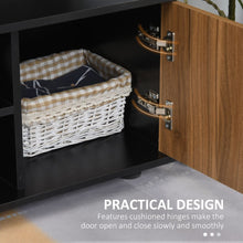 Load image into Gallery viewer, Modern Black &amp; Walnut TV Cabinet Stand with Open Shelves &amp; Storage Compartment
