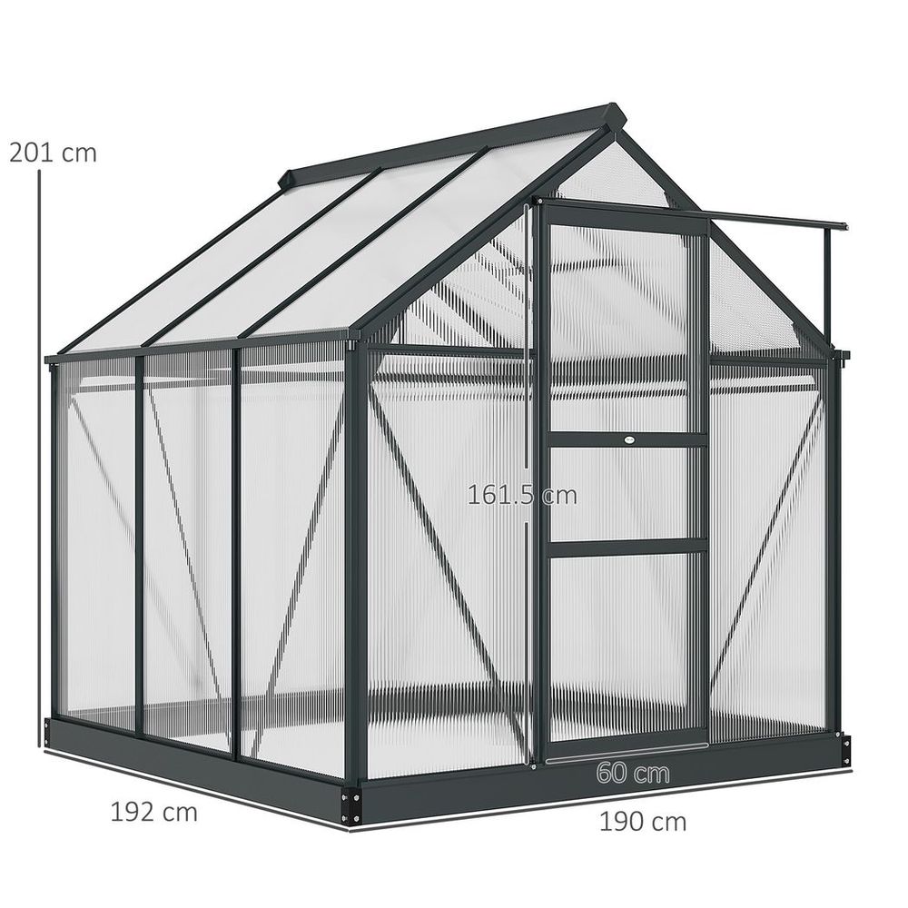 6x6ft Polycarbonate Garden Greenhouse with Aluminium Frame & Sliding Door