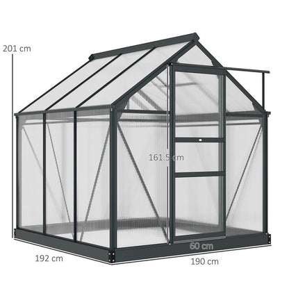 6x6ft Polycarbonate Garden Greenhouse with Aluminium Frame & Sliding Door