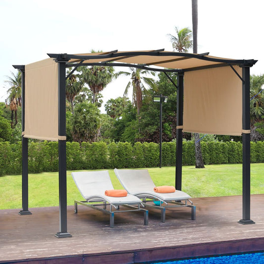 Adjustable Khaki Retractable Pergola Gazebo – Ultimate Outdoor Sun Control