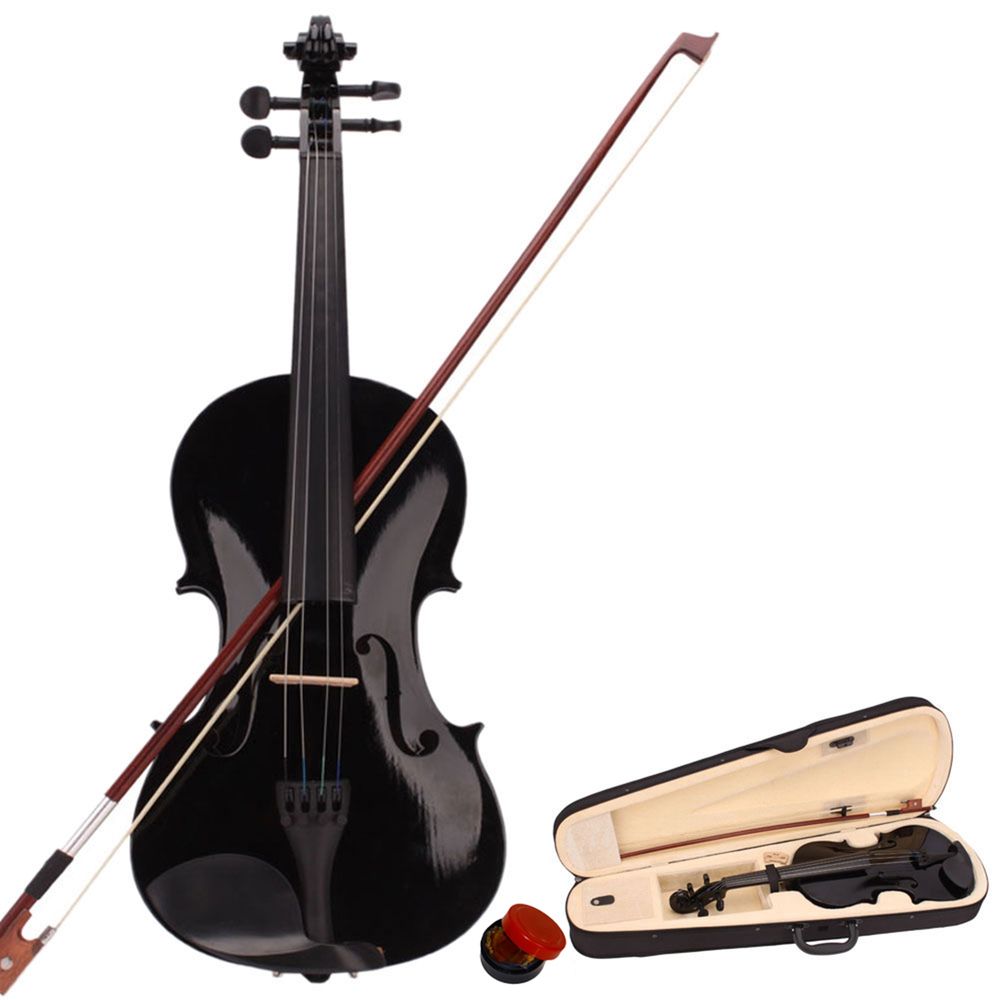 New 4/4 Acoustic Violin Case Bow Rosin - Black