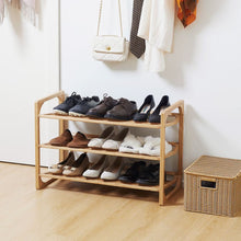 Load image into Gallery viewer, Eco-Friendly Bamboo 3-Tier Shoe Rack – Stylish Storage for 9 Pairs!
