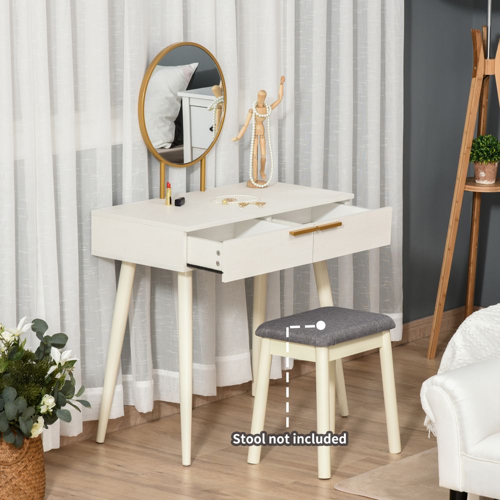 Elegant White HOMCOM Dressing Table with Round Mirror & Gold Accent Drawers