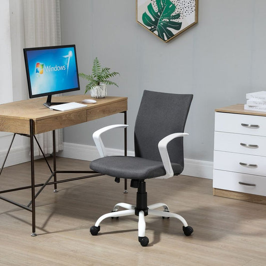 Ergonomic Dark Grey Linen Swivel Desk Chair - Adjustable & Comfortable Office Seat