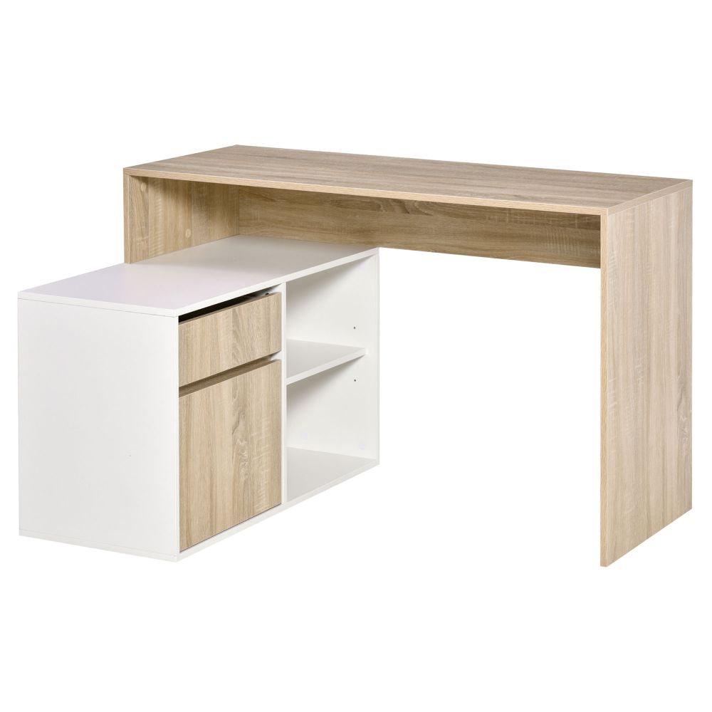 Space-Saving L-Shaped Oak & White Computer Desk with Storage Solutions