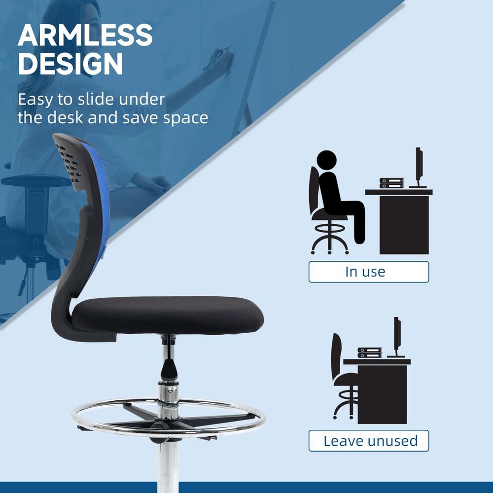 Vinsetto AdjustaDraughtsman Chair - Tall Ergonomic Office Seating in Blue