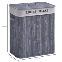 Load image into Gallery viewer, Double Section Bamboo Laundry Hamper with Removable Lining &amp; Easy Handles
