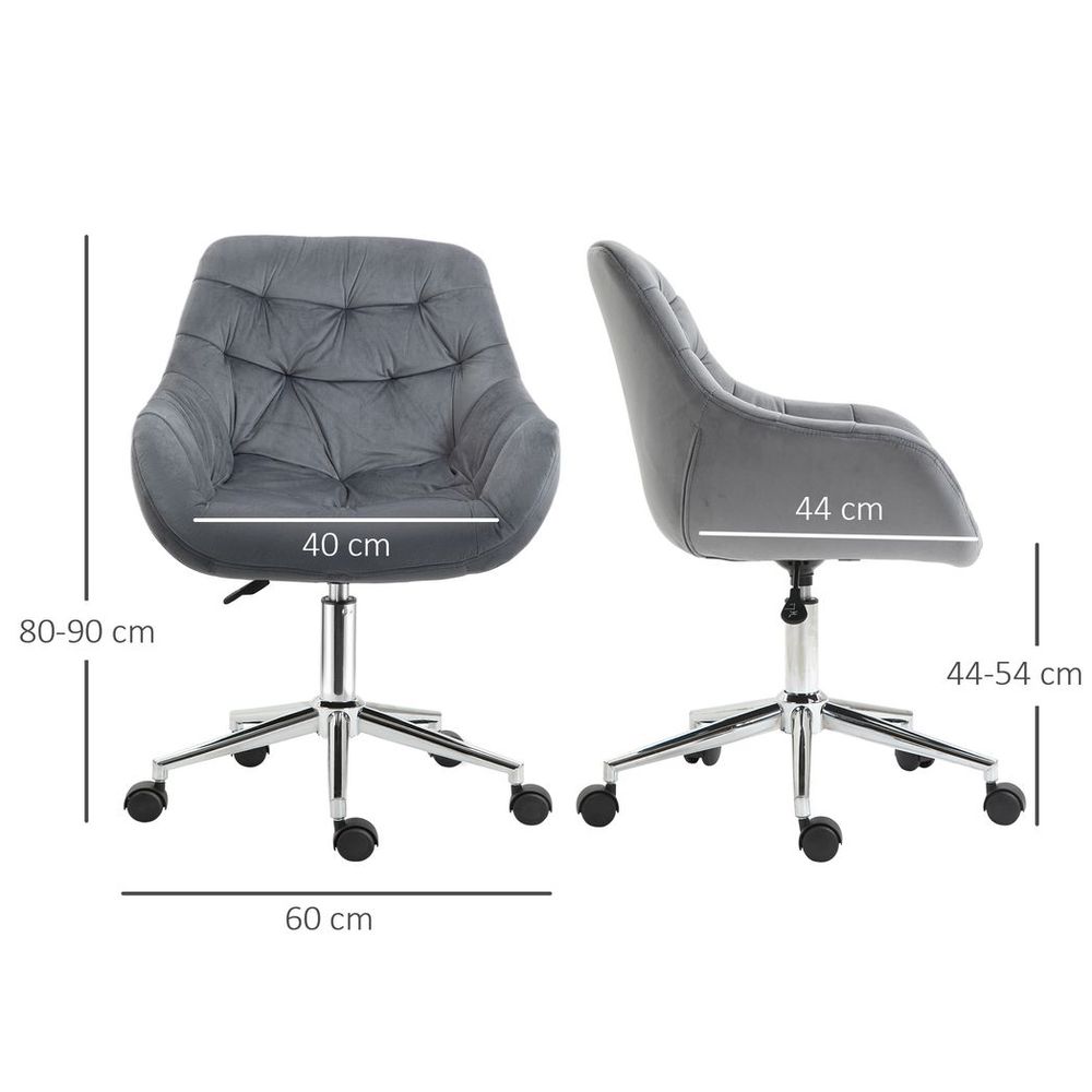 Elegant Velvet Home Office Chair: Adjustable Comfort in Dark Grey