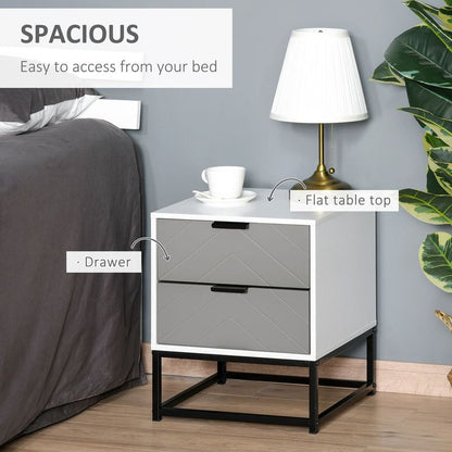 Stylish 2-Drawer Bedside Cabinet with Sturdy Metal Base - Modern Storage Solution