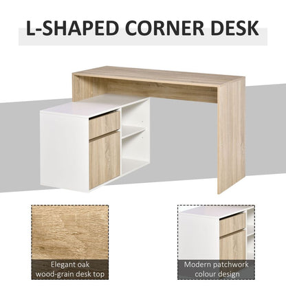 Space-Saving L-Shaped Oak & White Computer Desk with Storage Solutions