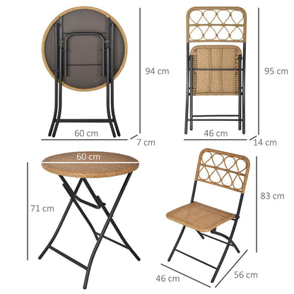 Chic 3-Piece Folding Rattan Bistro Set - Stylish Chairs & Table for Outdoor Relaxation