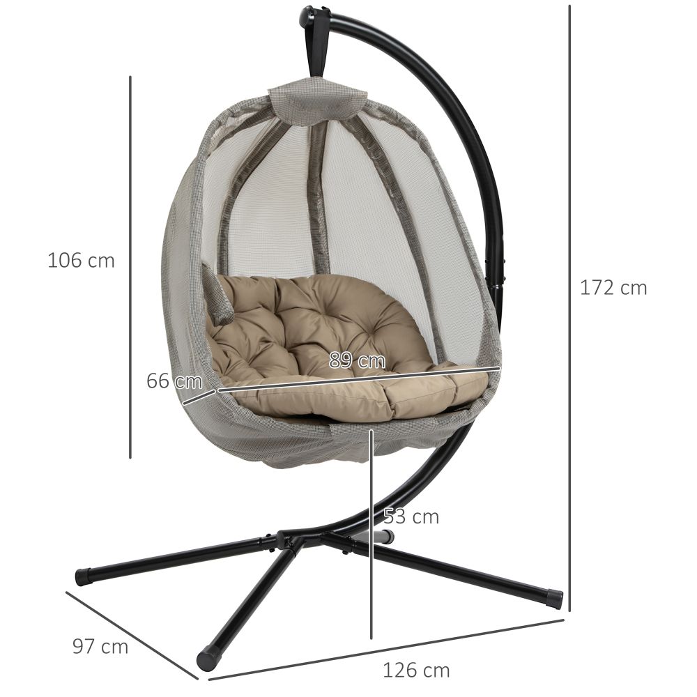 Cozy Khaki Hanging Egg Chair with Stand & Cushion – Perfect for Relaxation!