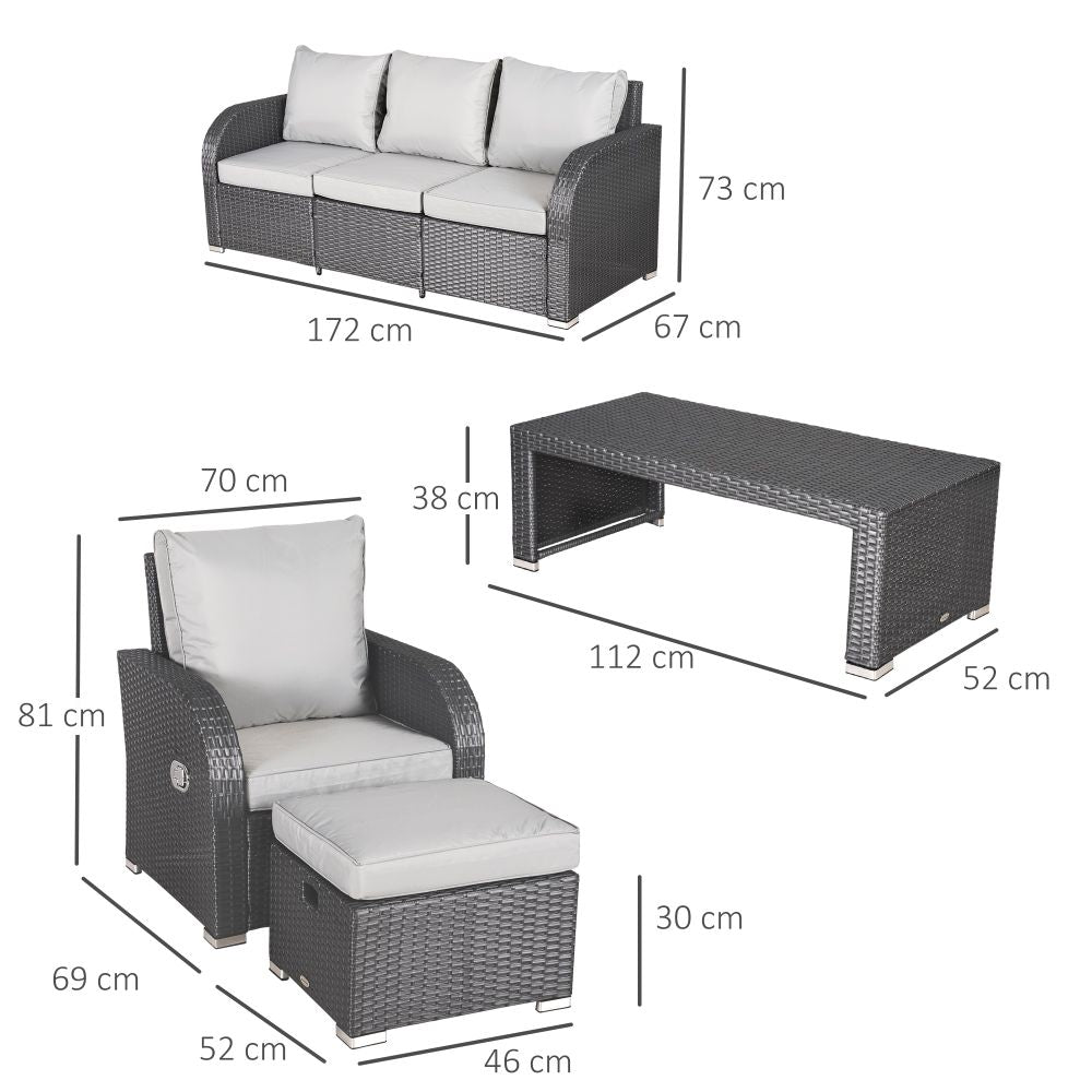 Luxurious 7-Seater Grey Rattan Garden Furniture Set with Reclining Armchairs