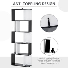 Load image into Gallery viewer, Stylish 5-Tier S-Shape Bookcase - Versatile Shelf &amp; Room Divider in Black
