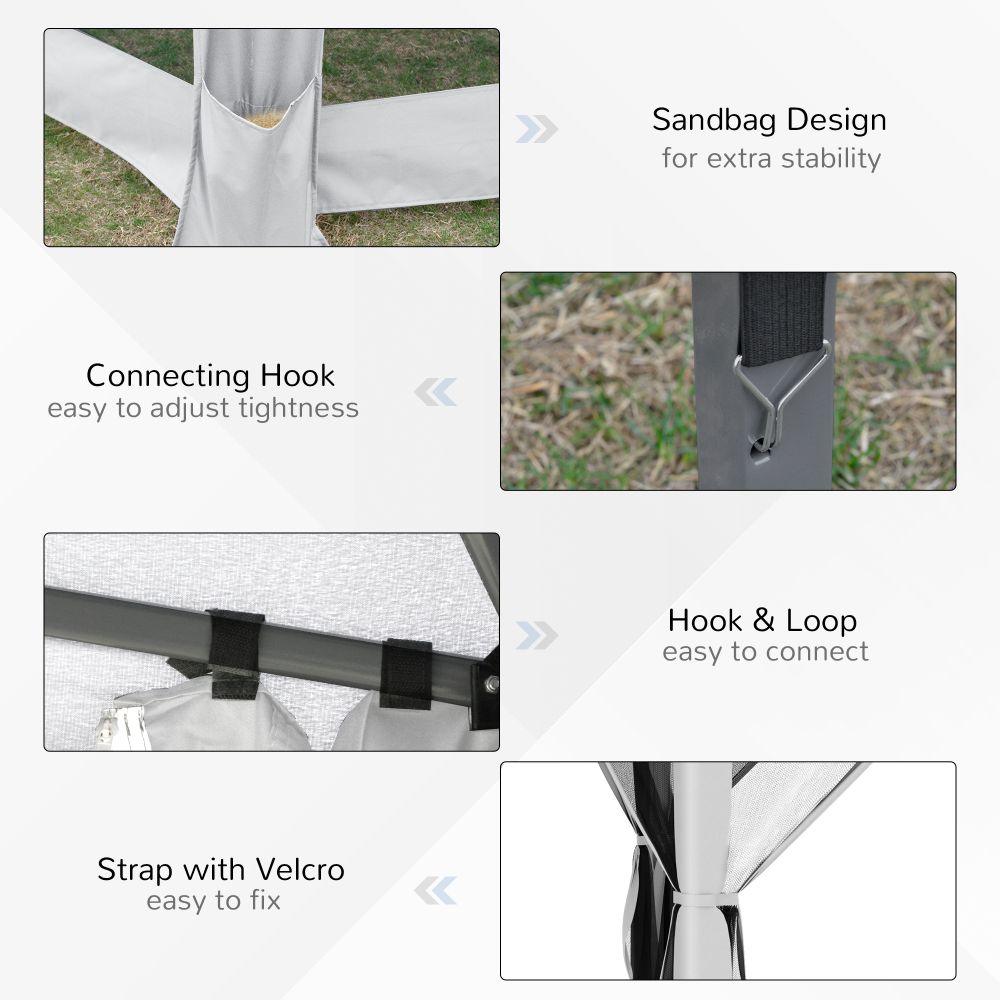 Hexagonal 3.2m Pop-Up Gazebo with Mesh Walls & Carry Bag - Light Grey Comfort