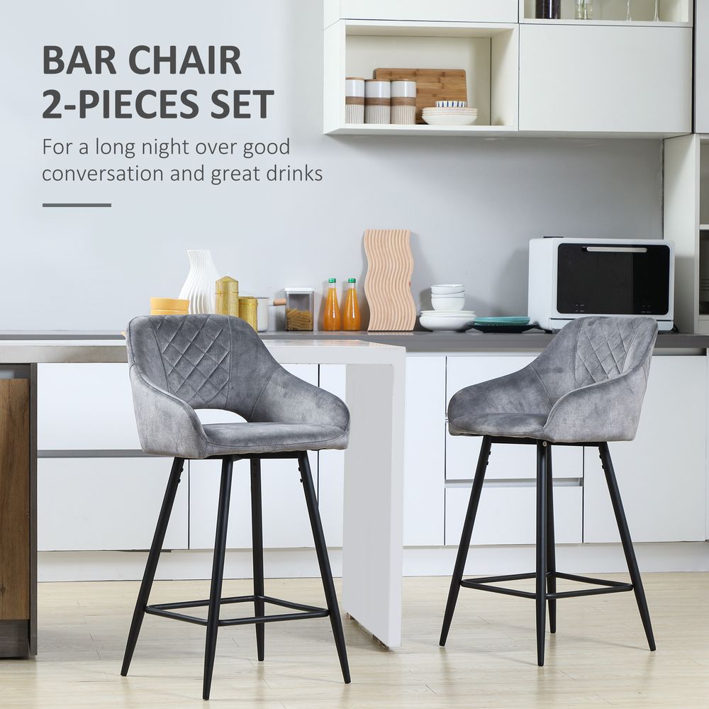 Elegant Velvet Bar Stools Set of 2 - Plush Comfort for Modern Living Spaces