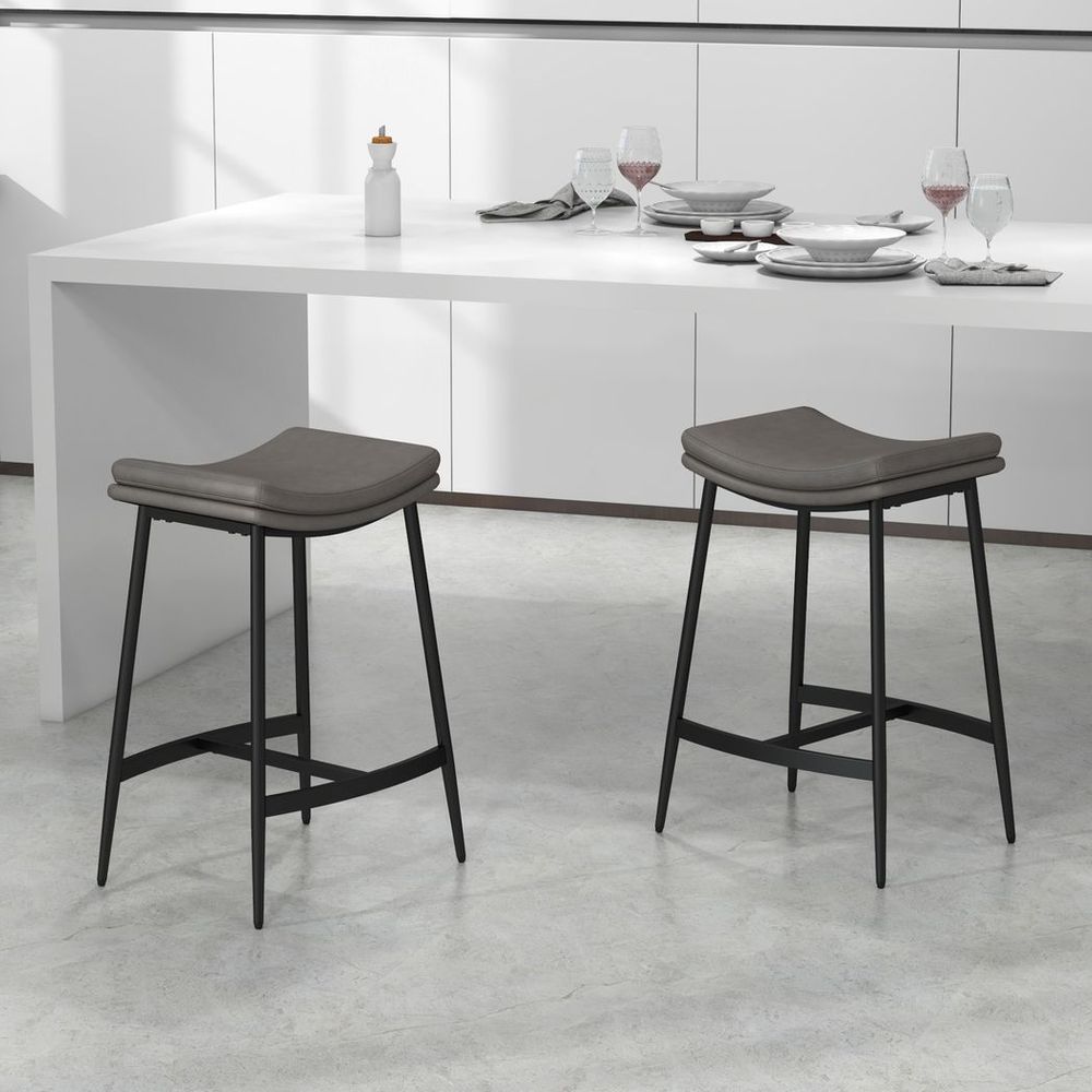 Elegance Meets Comfort: HOMCOM Set of 2 Upholstered Bar Stools in Grey