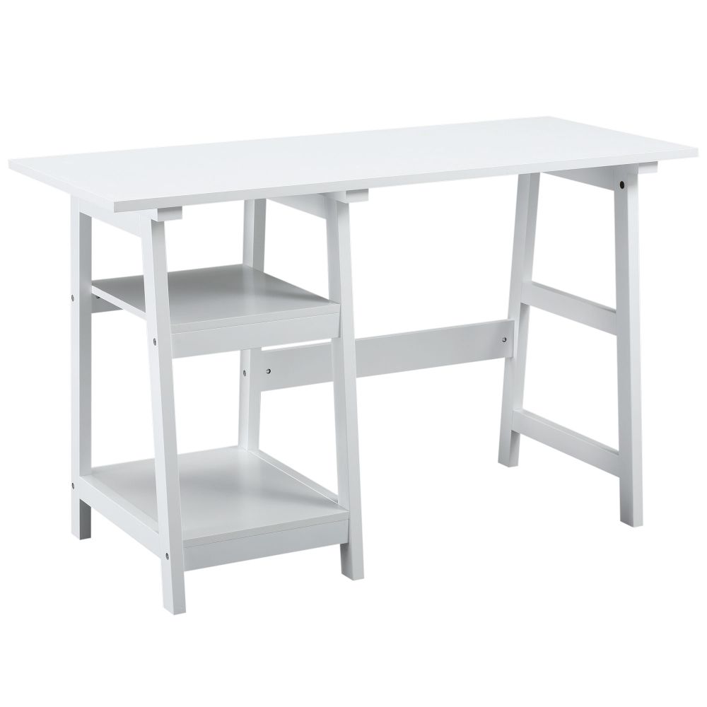 Compact White PC Desk with Storage Shelves - Stylish Workstation Solution