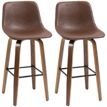 Load image into Gallery viewer, Retro Charm: HOMCOM Set of 2 Mid-Back Bar Stools with Wood Legs, Brown
