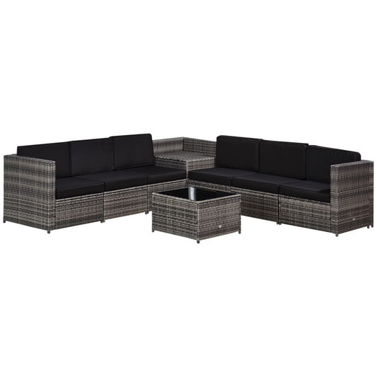Outsunny Grey 6-Seater Rattan Sofa Set with Cushions - Stylish Comfort Awaits!