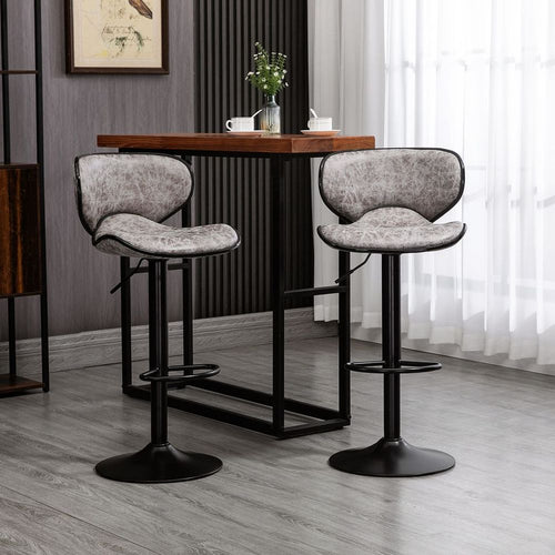 Retro Adjustable Height Bar Stool Set - Comfortable Microfiber Dining Chairs