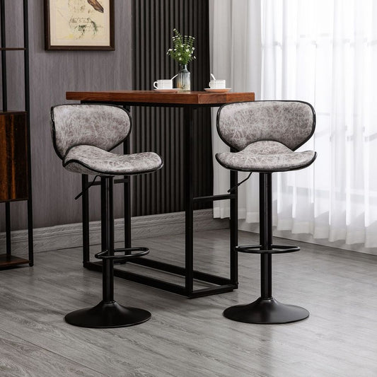 Retro Adjustable Height Bar Stool Set - Comfortable Microfiber Dining Chairs