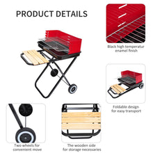 Load image into Gallery viewer, Ultimate Portable Charcoal BBQ Grill with Wheels - Red &amp; Black Elegance

