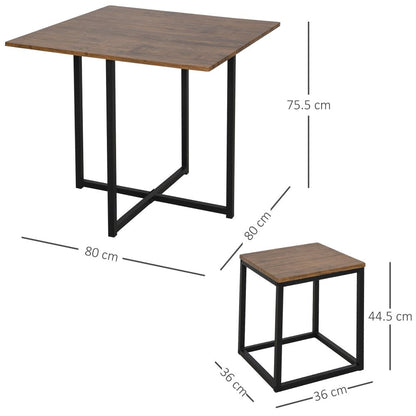 Stylish 5-Piece Black/Brown MDF & Steel Dining Set - Modern Bar Table & Stools