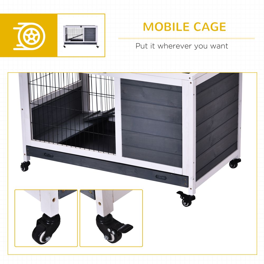 Elevated 2-Floor Indoor Rabbit Hutch with Wheels - Cozy & Compact Design