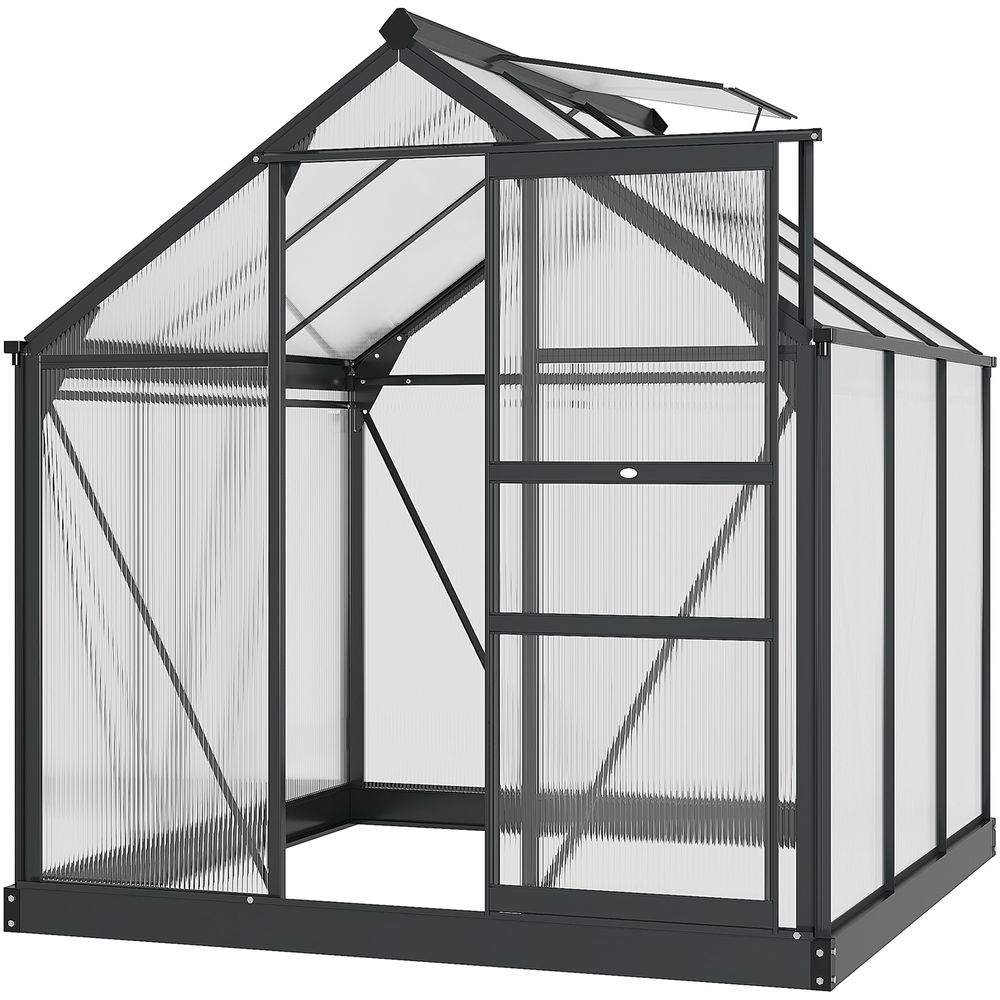 6x6ft Polycarbonate Garden Greenhouse with Aluminium Frame & Sliding Door