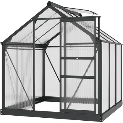 6x6ft Polycarbonate Garden Greenhouse with Aluminium Frame & Sliding Door