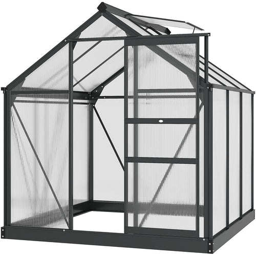 6x6ft Polycarbonate Garden Greenhouse with Aluminium Frame & Sliding Door