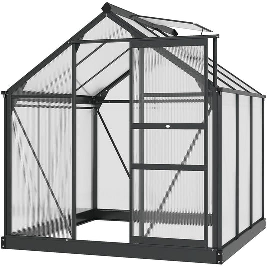 6x6ft Polycarbonate Garden Greenhouse with Aluminium Frame & Sliding Door