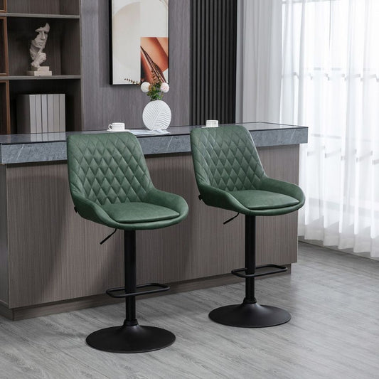 Stylish Adjustable Green Bar Stools Set of 2 - 360° Swivel & Comfort