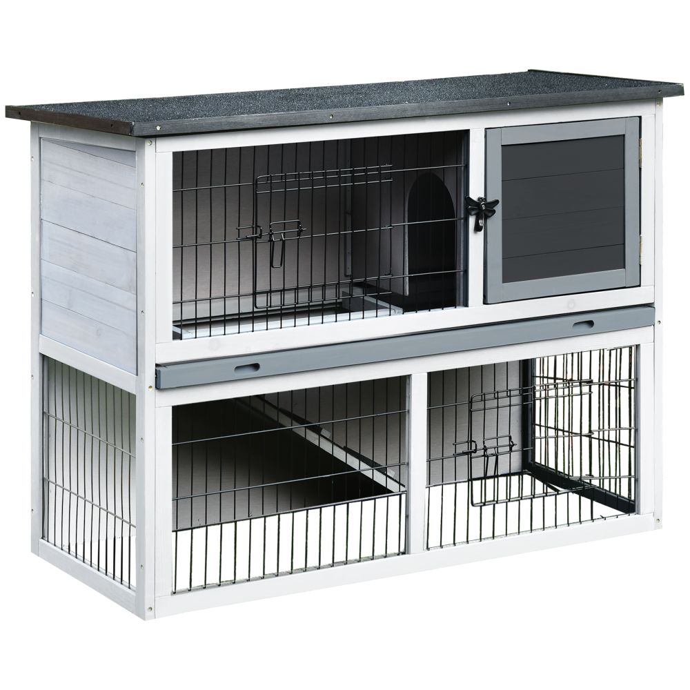 Cozy Grey Rabbit Hutch & Run with Removable Tray - Perfect for Indoor & Outdoor Fun!