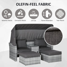 Load image into Gallery viewer, Sun-Kissed PE Rattan Daybed: 2-Seater Sofa with Canopy &amp; Glass Table
