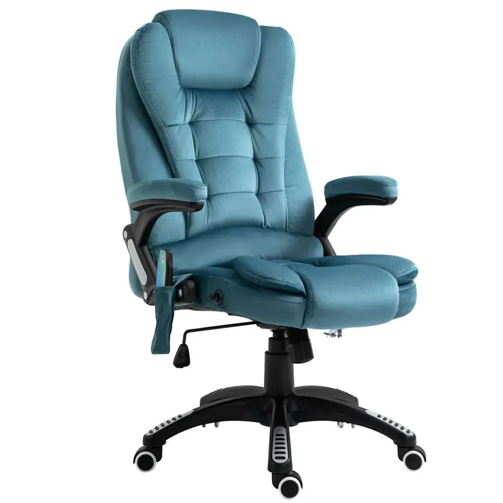 Reclining Executive Massage Chair with Heat & Swivel - Luxurious Blue Velvet