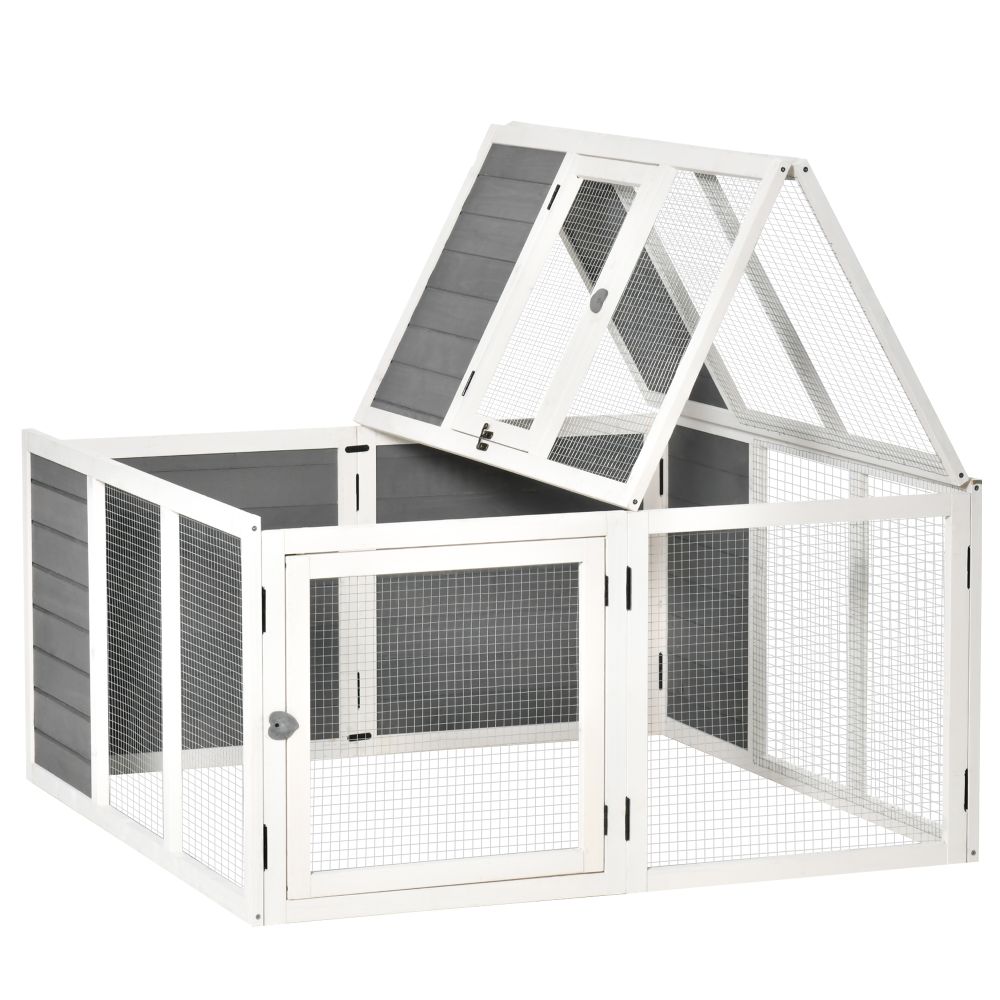 Cozy Pawhut Rabbit Hutch: Durable Small Animal Home with Open Roof - Grey