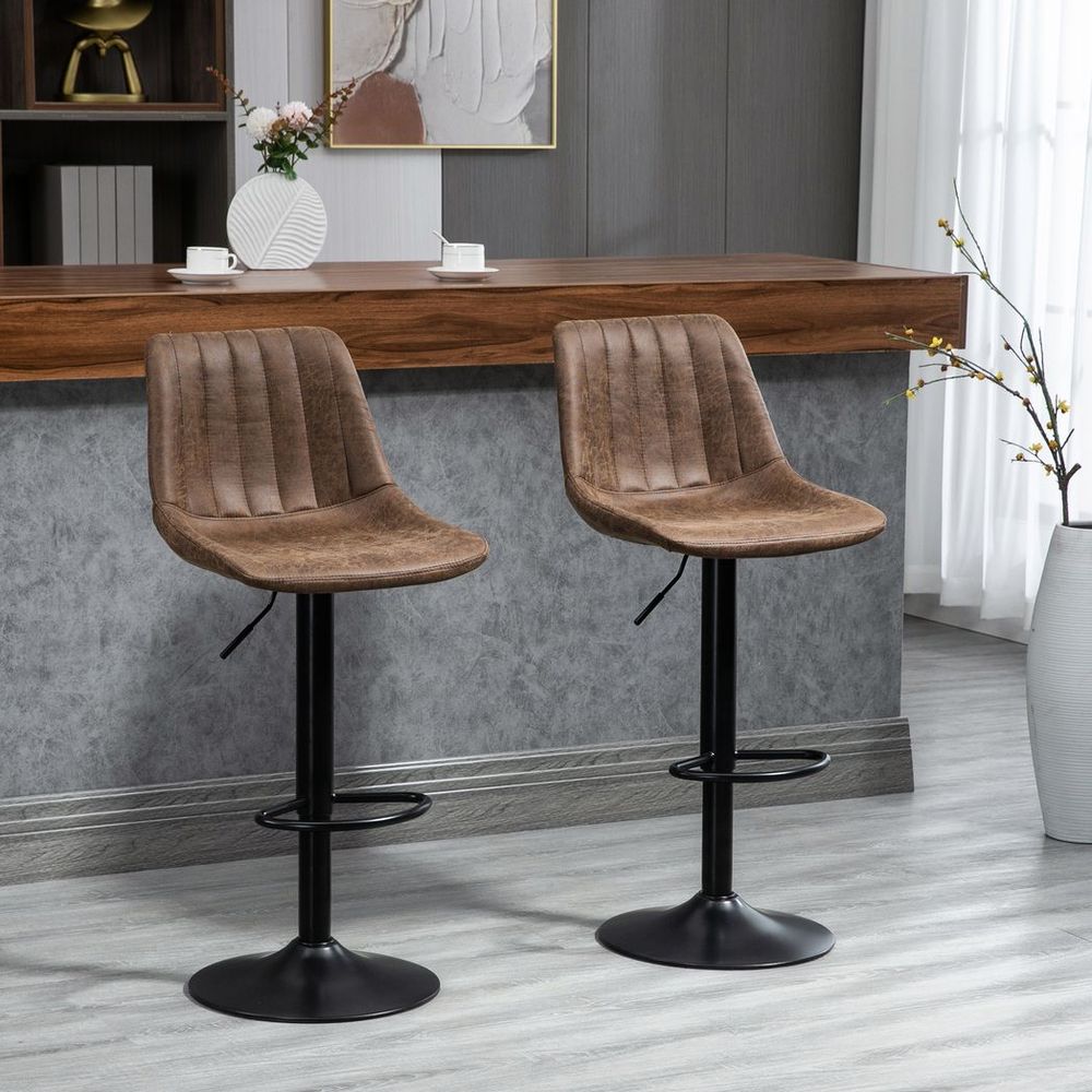 Retro Microfibre Tub Bar Stools - Set of 2 with Adjustable Metal Frames