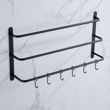 Load image into Gallery viewer, THREE Stagger Layers Towel Rack Upgraded with SIX Movable Hooks Stainless Steel Towel Bars Bathroom Accessories Set for Hanging Bath Sponge and Towels Matte Black 23.62 inches KJWY005HEI-60CM
