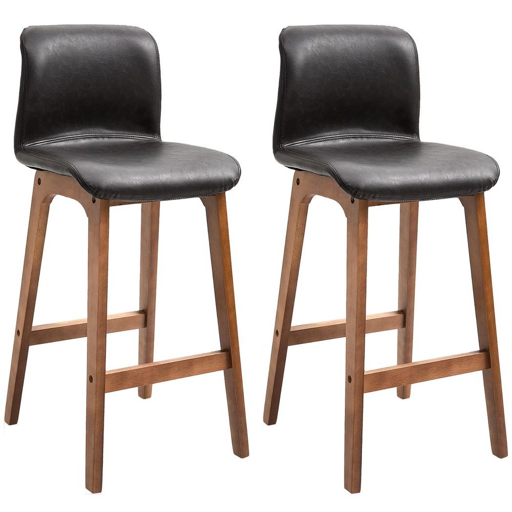 Chic Faux Leather Bar Stool Set - 93cm High Back, Brown Wooden Frame, 2 Pieces